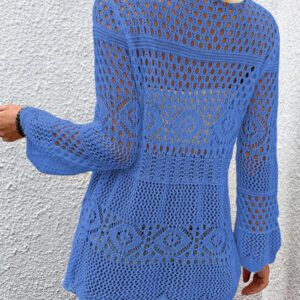 Breezaya Kimono couvrant col en V transparent à manches longues avec nœud, couleur unie
