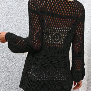 Breezaya Kimono couvrant col en V transparent à manches longues avec nœud, couleur unie