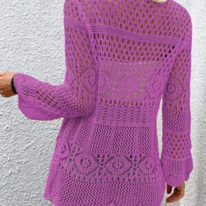 Breezaya Kimono couvrant col en V transparent à manches longues avec nœud, couleur unie