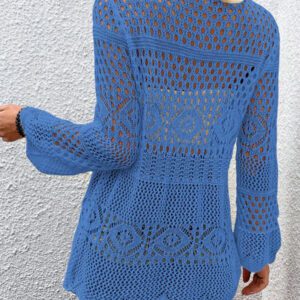 Breezaya Kimono couvrant col en V transparent à manches longues avec nœud, couleur unie