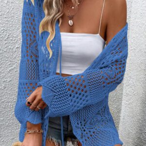 Breezaya Kimono couvrant col en V transparent à manches longues avec nœud, couleur unie