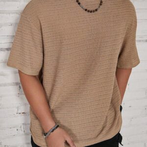 Manfinity RSRT T-shirt à manches courtes en couleur unie texturé pour hommes, plage, cadeau pour petit-ami, pour sortir