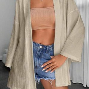 Femme Couleur Unie Épaule Tombante Manches Longues Kimono Ample, Pour Vacances