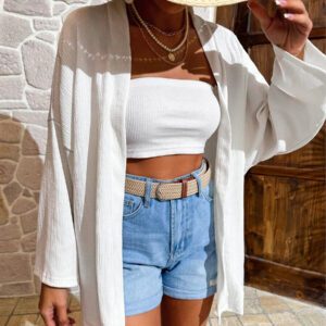 Femme Couleur Unie Épaule Tombante Manches Longues Kimono Ample, Pour Vacances