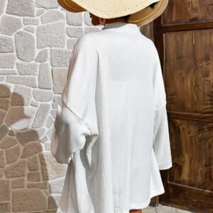 Femme Couleur Unie Épaule Tombante Manches Longues Kimono Ample, Pour Vacances