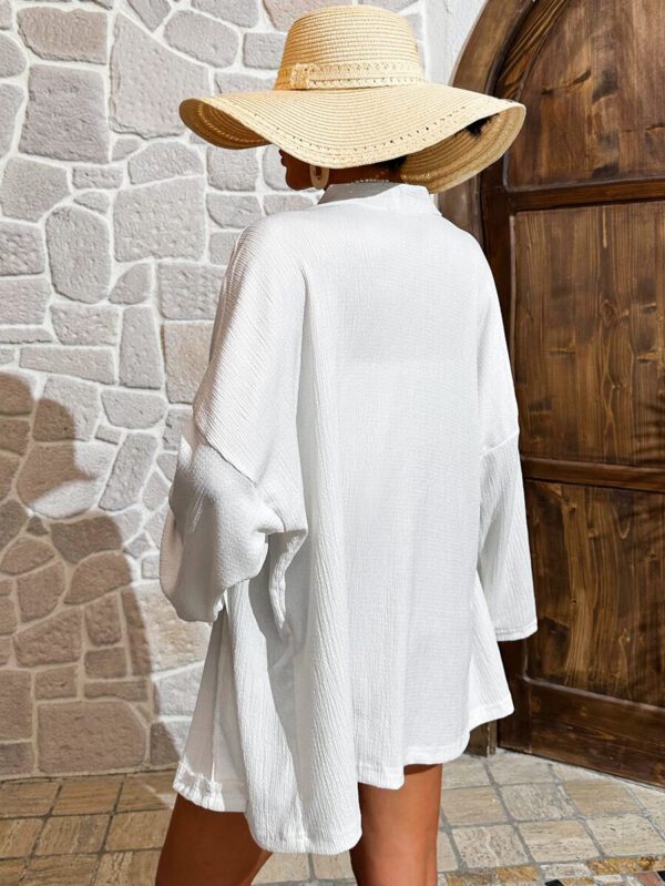 Femme Couleur Unie Épaule Tombante Manches Longues Kimono Ample, Pour Vacances – Image 3