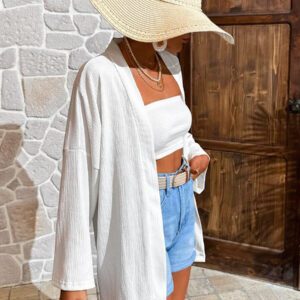 Femme Couleur Unie Épaule Tombante Manches Longues Kimono Ample, Pour Vacances