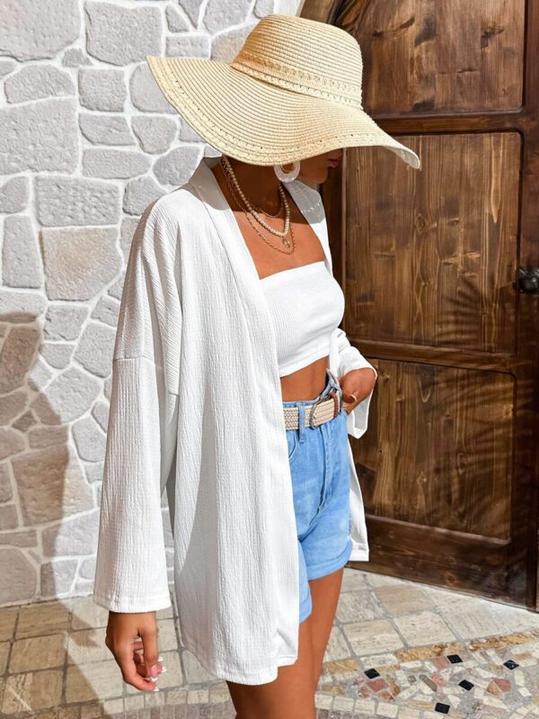 Femme Couleur Unie Épaule Tombante Manches Longues Kimono Ample, Pour Vacances – Image 4