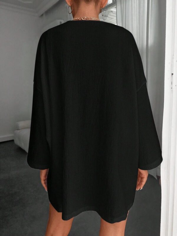 Femme Couleur Unie Épaule Tombante Manches Longues Kimono Ample, Pour Vacances – Image 8