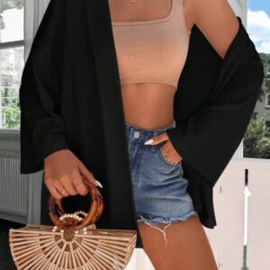Femme Couleur Unie Épaule Tombante Manches Longues Kimono Ample, Pour Vacances