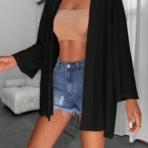 Femme Couleur Unie Épaule Tombante Manches Longues Kimono Ample, Pour Vacances