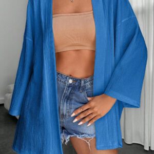 Femme Couleur Unie Épaule Tombante Manches Longues Kimono Ample, Pour Vacances