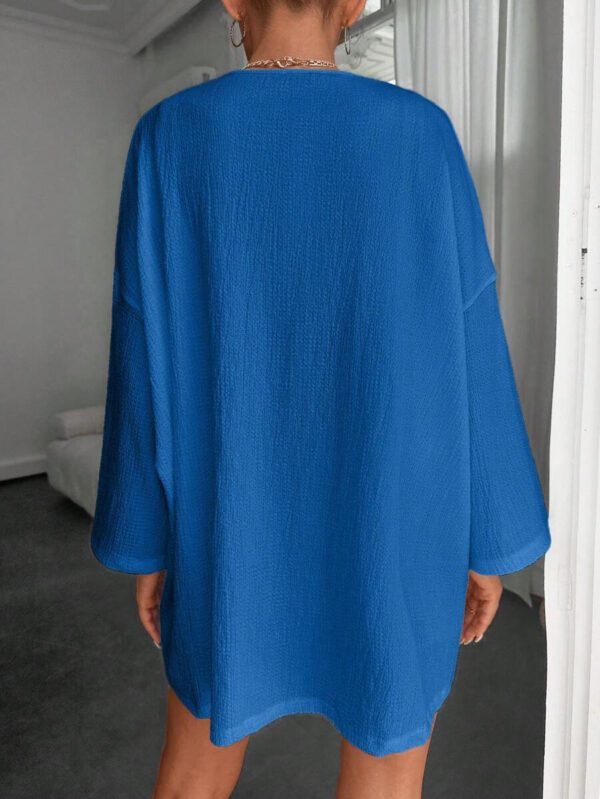 Femme Couleur Unie Épaule Tombante Manches Longues Kimono Ample, Pour Vacances – Image 13