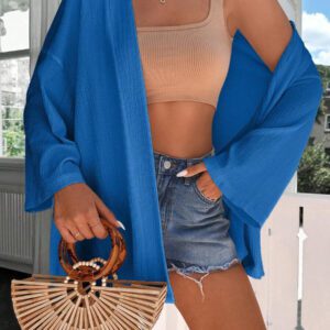 Femme Couleur Unie Épaule Tombante Manches Longues Kimono Ample, Pour Vacances