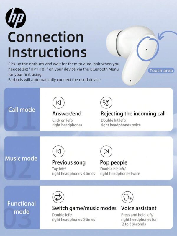 HP Écouteurs sans fil HP EarPod : Outil de nettoyage gratuit, 30 heures d'autonomie, convient aux sports et à la vie quotidienne, compatible avec , Android et iOS, prise en charge des appels vocaux, cadeau mignon pour les filles, rentrée des classes – Image 6