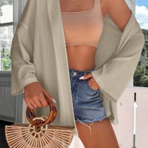 Femme Couleur Unie Épaule Tombante Manches Longues Kimono Ample, Pour Vacances