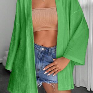 Femme Couleur Unie Épaule Tombante Manches Longues Kimono Ample, Pour Vacances