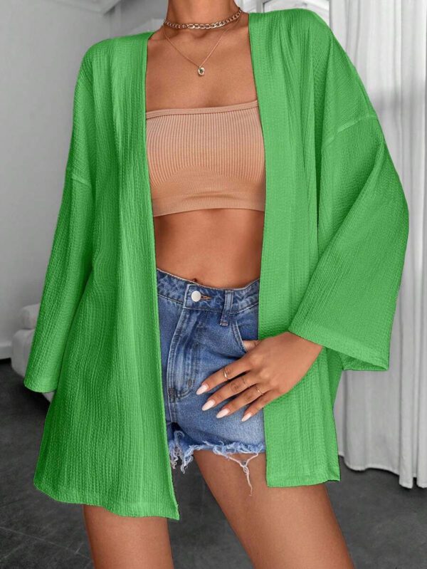 Femme Couleur Unie Épaule Tombante Manches Longues Kimono Ample, Pour Vacances – Image 22