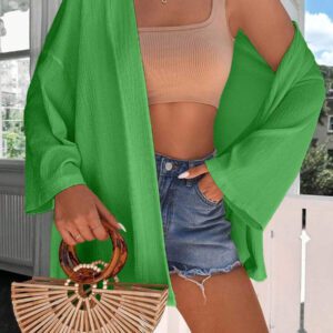 Femme Couleur Unie Épaule Tombante Manches Longues Kimono Ample, Pour Vacances