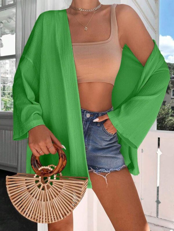 Femme Couleur Unie Épaule Tombante Manches Longues Kimono Ample, Pour Vacances – Image 24