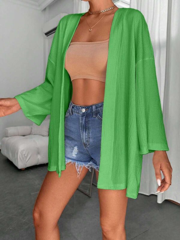 Femme Couleur Unie Épaule Tombante Manches Longues Kimono Ample, Pour Vacances – Image 25