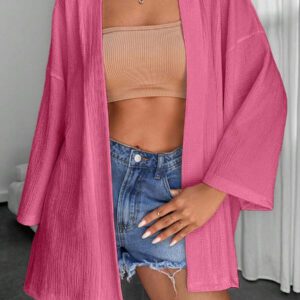 Femme Couleur Unie Épaule Tombante Manches Longues Kimono Ample, Pour Vacances