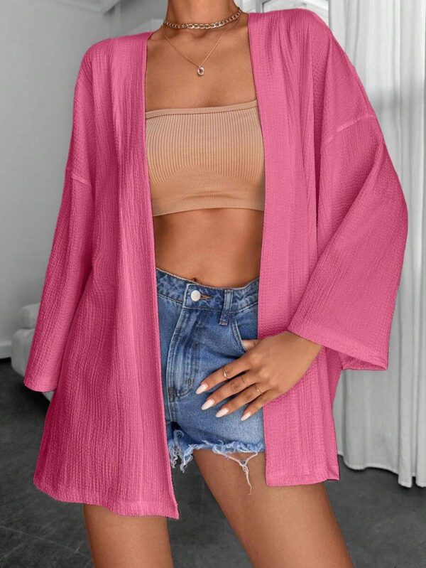 Femme Couleur Unie Épaule Tombante Manches Longues Kimono Ample, Pour Vacances – Image 27