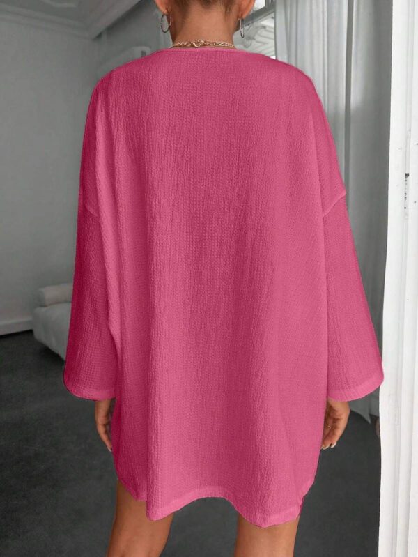 Femme Couleur Unie Épaule Tombante Manches Longues Kimono Ample, Pour Vacances – Image 28