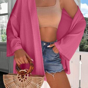 Femme Couleur Unie Épaule Tombante Manches Longues Kimono Ample, Pour Vacances