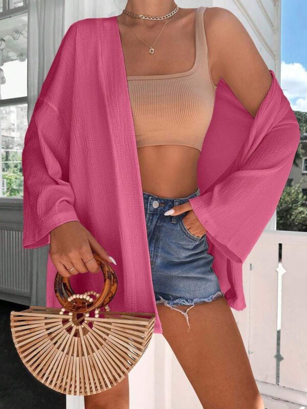Femme Couleur Unie Épaule Tombante Manches Longues Kimono Ample, Pour Vacances – Image 29