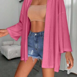 Femme Couleur Unie Épaule Tombante Manches Longues Kimono Ample, Pour Vacances