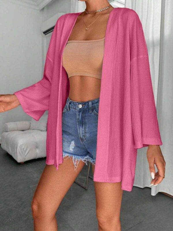 Femme Couleur Unie Épaule Tombante Manches Longues Kimono Ample, Pour Vacances – Image 30