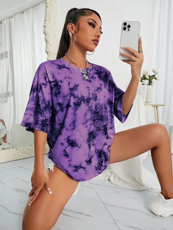 INAWLY T-shirt ample à épaules tombantes tie dye, hauts graphiques pour femmes – Image 8