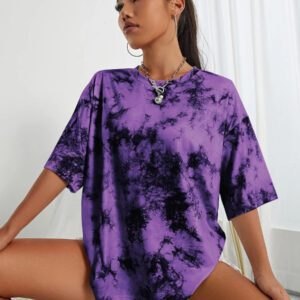 INAWLY T-shirt ample à épaules tombantes tie dye, hauts graphiques pour femmes