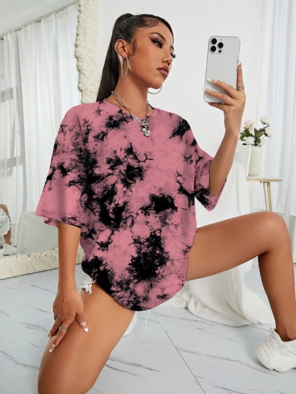 INAWLY T-shirt ample à épaules tombantes tie dye, hauts graphiques pour femmes – Image 26