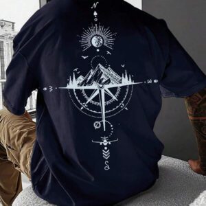Manfinity LEGND T-shirt à col rond à manches courtes avec imprimé de montagne pour hommes, cadeau pour petit ami, pour sortir