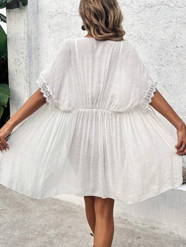 Swim Vcay Kimono femme avec manches chauve-souris, taille à cordon de serrage et garniture en dentelle. cache-maillot idéale pour les vacances à la plage en été – Image 5