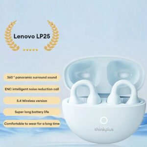 Lenovo Écouteurs Bluetooth Lenovo LP25, design à crochet d'oreille, Bluetooth 5.4, suppression de bruit d'appel ENC, longue durée de vie de la batterie, contrôle tactile intelligent, compatible avec les tablettes Apple iOS et Android