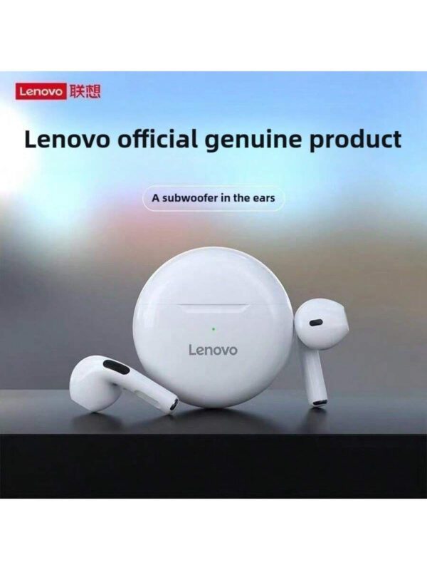 Lenovo 1 pièce Écouteurs Bluetooth sans fil HT38 Écouteurs de sport avec son HD basse, résistant à la transpiration, léger et confortable. Idée de cadeau pour femmes et hommes. Cadeau de vacances Noir Blanc – Image 3