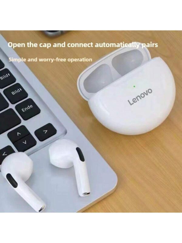 Lenovo 1 pièce Écouteurs Bluetooth sans fil HT38 Écouteurs de sport avec son HD basse, résistant à la transpiration, léger et confortable. Idée de cadeau pour femmes et hommes. Cadeau de vacances Noir Blanc – Image 5
