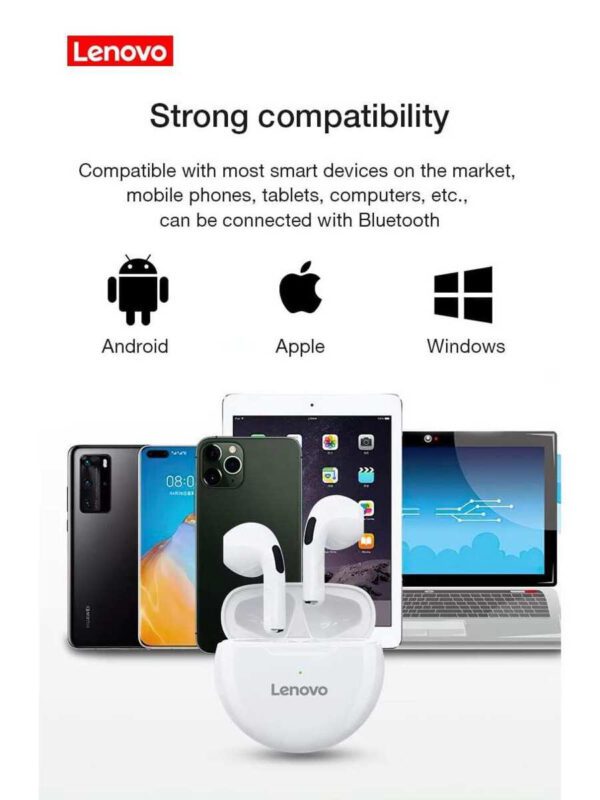 Lenovo 1 pièce Écouteurs Bluetooth sans fil HT38 Écouteurs de sport avec son HD basse, résistant à la transpiration, léger et confortable. Idée de cadeau pour femmes et hommes. Cadeau de vacances Noir Blanc – Image 8