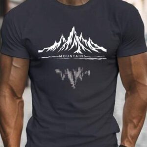 T-shirt à manches courtes pour hommes avec imprimé montagnes stylisé, décontracté. Un Top léger et confortable, idéal pour le port estival