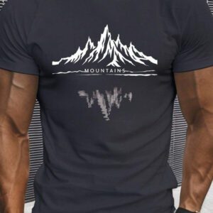 T-shirt à manches courtes pour hommes avec imprimé montagnes stylisé, décontracté. Un Top léger et confortable, idéal pour le port estival