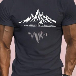 T-shirt à manches courtes pour hommes avec imprimé montagnes stylisé, décontracté. Un Top léger et confortable, idéal pour le port estival