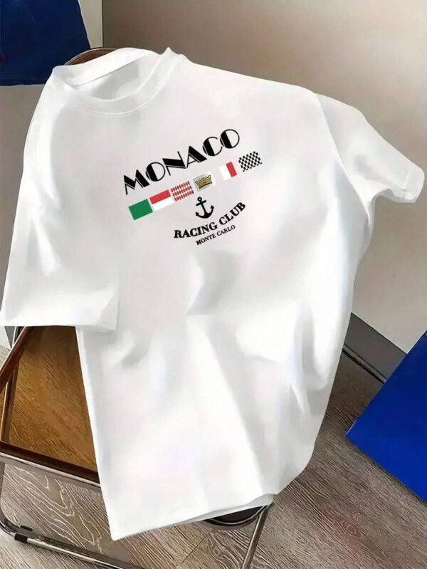Manfinity Dauomo T-shirt graphique pour Hommes, Club de course de Monaco pour Aventure en Plein Air, Manches Courtes Casual Col Rond, Imprimé Circuit de Monaco, Mélange de Polyester Blanc, Adapté pour le Portage en Extérieur – Image 21
