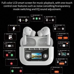 HITOZON Écouteurs sans fil HITOZON avec boîtier de charge à écran tactile, écouteurs stéréo avec microphone intégré, casque intra-auriculaire avec réduction de bruit pour smartphones, ordinateurs, ordinateurs portables, sport