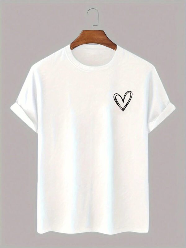 T-shirt à manches courtes col rond avec imprimé cœur simple pour homme – Image 2