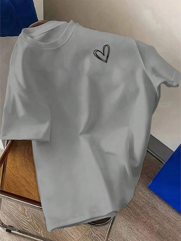 T-shirt à manches courtes col rond avec imprimé cœur simple pour homme – Image 6