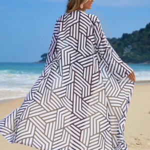 Swim Vcay Kimono Imprimé Géométrique Ceinturé