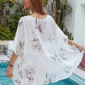 SHEIN Swim Kimono Imprimé Floral Transparent En Mousseline De Soie